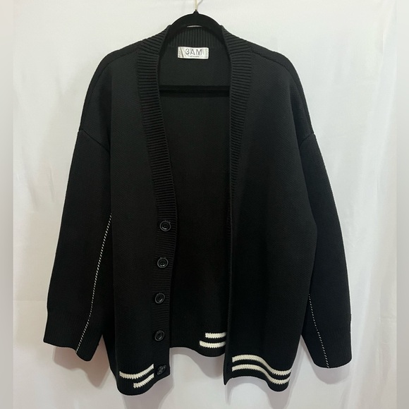 Sweaters - 3 AM One of a Kind Unisex XXL Black Preppy Textured Chunky Knit Cardigan Sweater